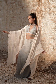 Saya Shawl in Loom-Woven Cotton with Unique Texture and Fringed Edges, Unisex and Versatile for Elegance and Warmth.